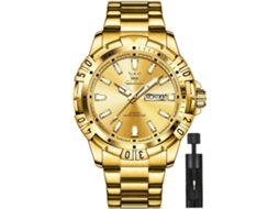 Lurelia Relógio Mecânico Masculino, Movimento De Quartzo, Analógico, Cronógrafo, Data/calendário, Luminoso, Duplo Fuso/mostrador, 42 Mm, Abs, Dourado