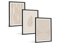 Pinturas Murais Modernas Padrões De Plantas Em Bege Moldura Preta Quadros Para A Sala De Estar Espelharte (3 Piezas De 40x60 Cm)