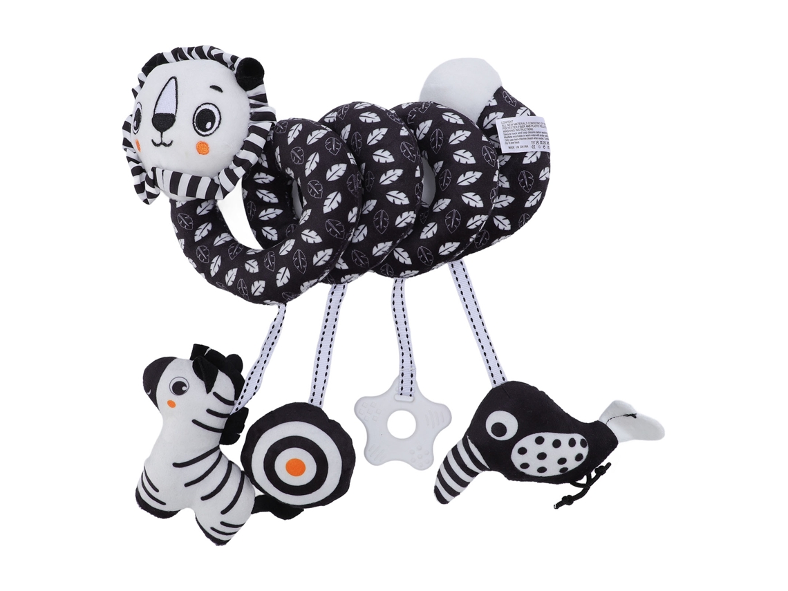 Mali brinquedo Espiral Pelúcia para Carrinho e Berço com Design de Leão Preto e Branco