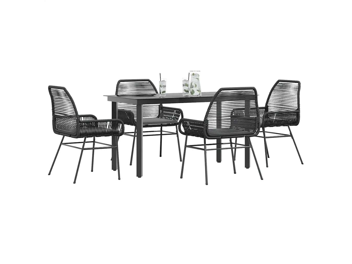 Vidaxl Conjunto De Jantar Jardim 5 Peças Almofadas Vidro Vime Pe Preto