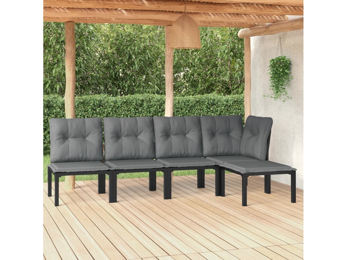 Vidaxl 5 Pcs Conjunto Lounge De Jardim Vime Pe Preto/cinzento