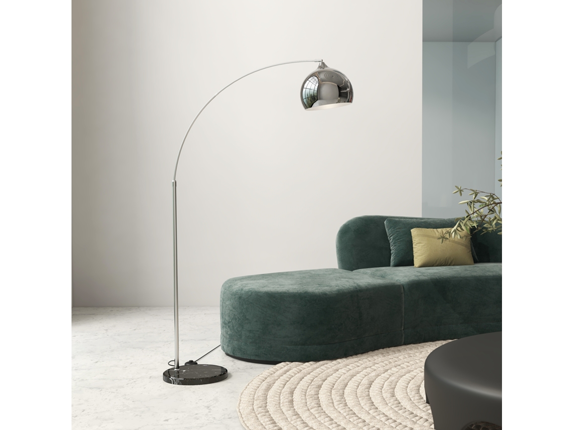 Luminária de Pé Arco Ajustável Estilo Vintage Mármore 40w E27 Preto Cinza 100 115lx30lx170 180hcm para Sala de Estar BTFORUS