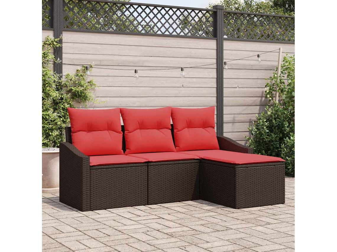 Vidaxl Conjunto De Sofás 4 Unid. Castanho Vime Pe