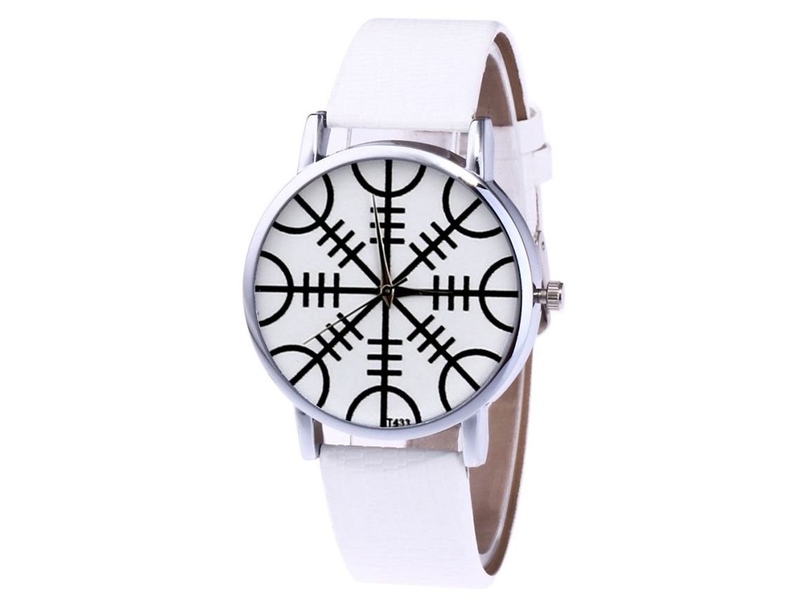 Relógio de Pulso Analógico com Pulseira Pu Quartzo para Mulher Branco
