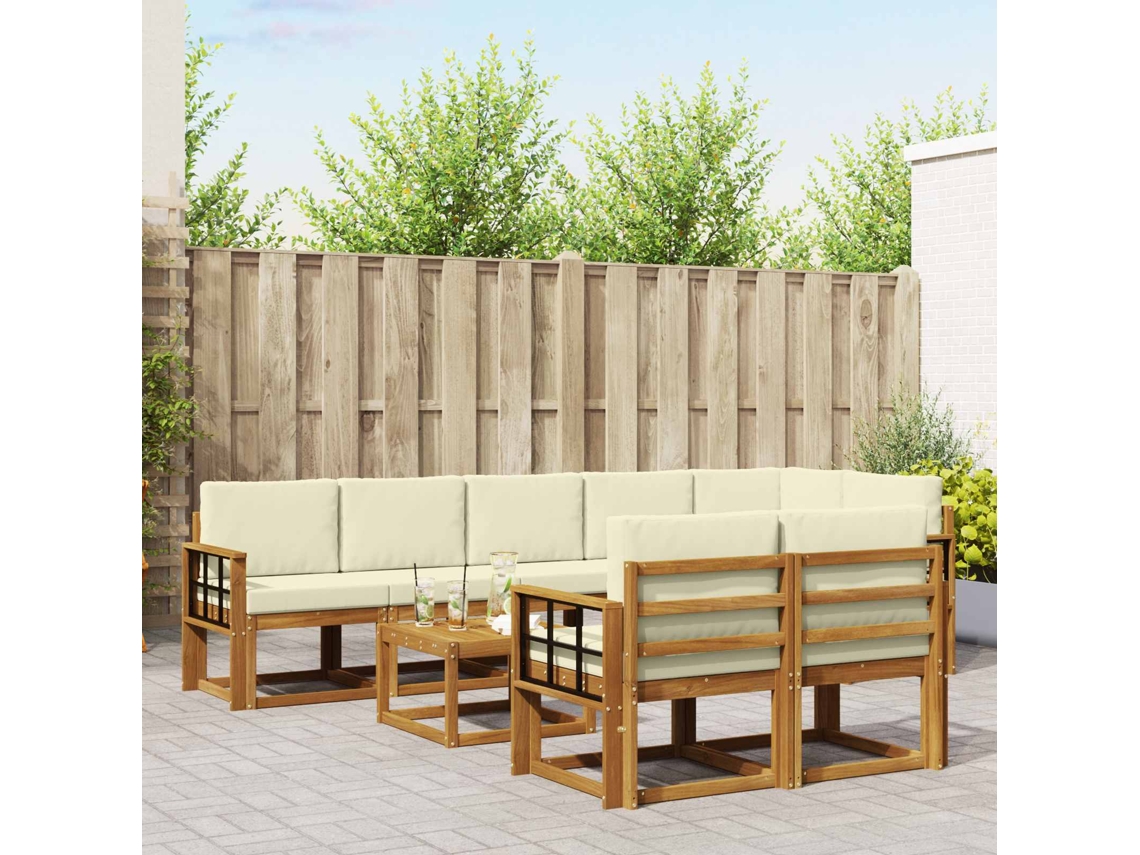 Vidaxl Conjunto De Sofás Para Exterior 9 Unid. Natural E Creme