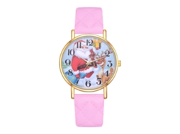 Relógio casual unissex com estampa de cervo, pulseira de PU e mostrador de quartzo, rosa, presente de Natal.