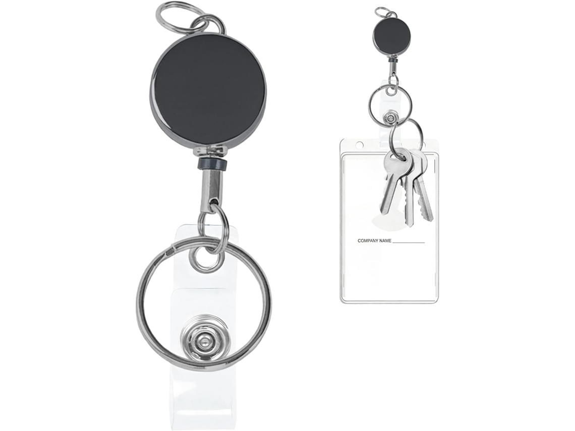 Cordão Retrátil Reforçado Crachás De Identificação, Chaveiro Retrátil Resistente Com Cordão Extensível De 30cm