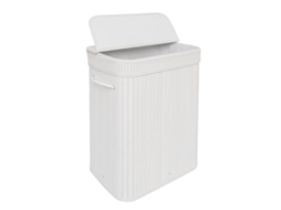 Cesto De Roupa Suja Relaxdays Com Tampa, Bambu, 72 L, Dobrável, A X L X P: 60 X 40 X 30 Cm, Casa De Banho, Branco