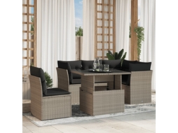Vidaxl 6 Pcs Conj. Sofás Jardim Com Almofadões Vime Pe Cinzento-claro