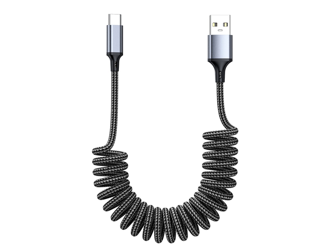 Cabo Retrátil Usb a Usb c Nylon Trançado, 1m, Carplay, carga rápida INF