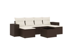 Conjunto de 7 Sofás de Jardim com Almofadas Vime Pe Marrom MAISON EXCLUSIVE (7 pcs)