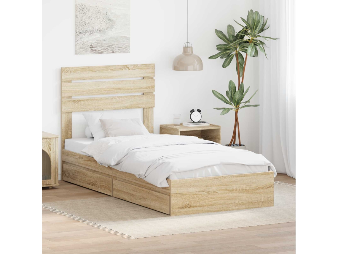 Vidaxl Cama Com Armazenamento Com Gaveta Carvalho Sonoma 75 X 190 Cm