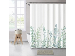 Cortina De Baño Folhas Verdes Flores Plantas Textil 180x180 Cm Com 12 Anéis C Resistente À Água