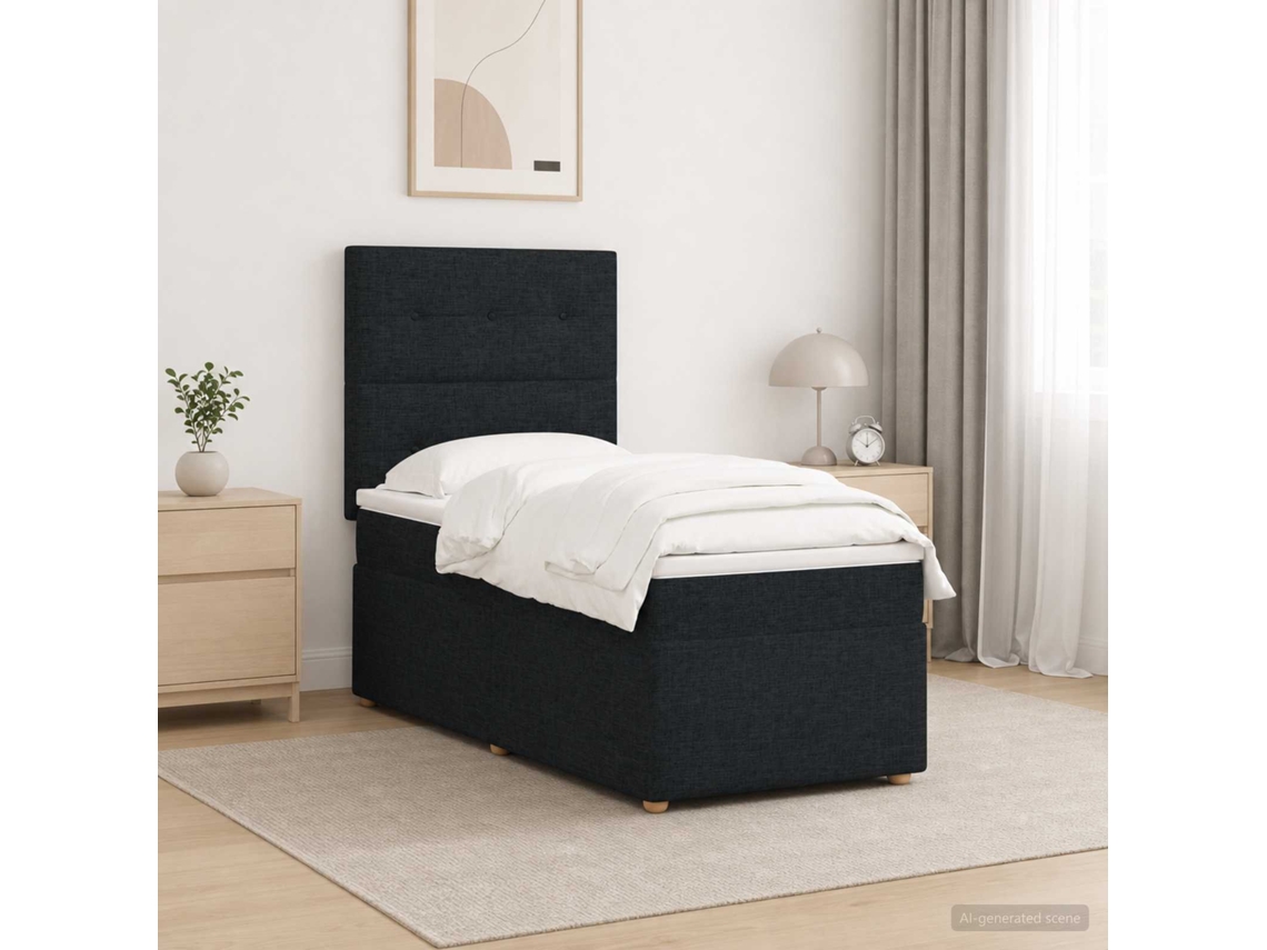 Vidaxl Cama Box Com Led E Colchão Preto 90 X 190 Cm Tecido