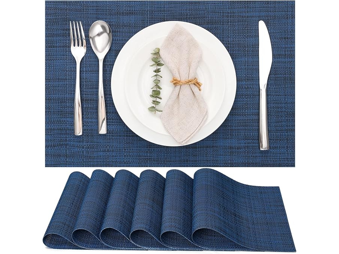 Jogos Americanos Laváveis Conjunto De 6 - Trançados - Antiderrapantes, Resistentes Ao Calor - 30x43,5cm (azul2)