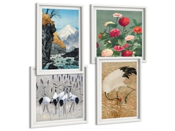 Composição De Quadros Paisagens Da Natureza Com Flores Espelharte (4 Peças)