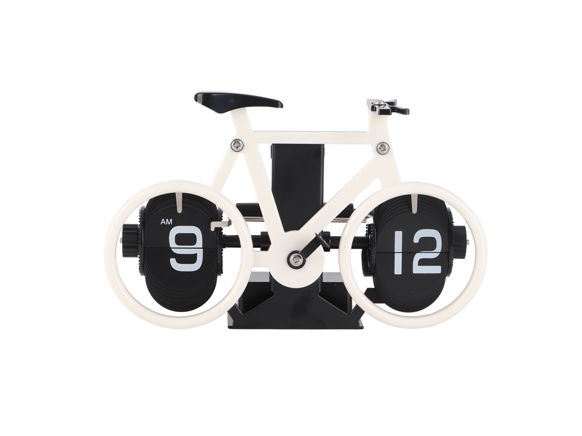 Baok-reloj de mesa flip vintage forma de bicicleta mecânica com engrenagens operadas por bateria para oficina hogar branco