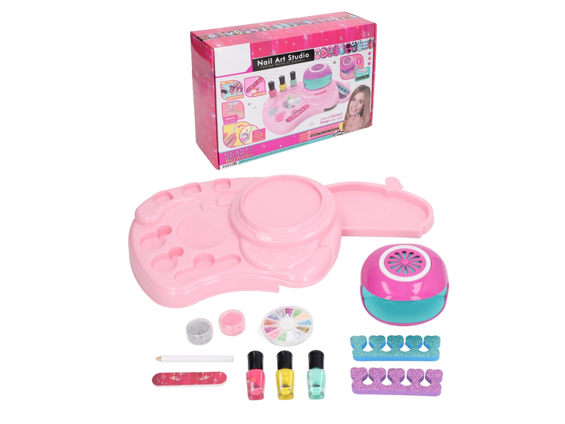 Kit De Arte De Uñas Para Niñas Simulación Segura Diy Com Secador De Uñas, Parches E Esmaltes Multifuncional