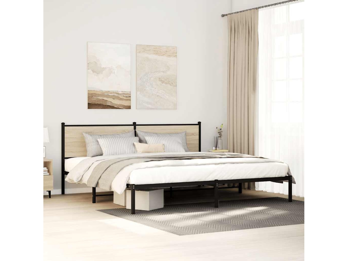Estrutura De Cama Sem Colchão 193x203cm Metal Carvalho Sonoma
