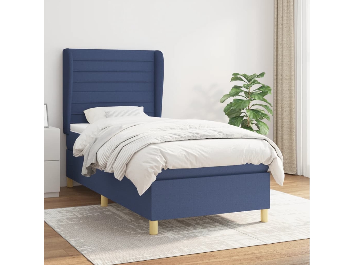 Vidaxl Cama com Molas/colchão 90x190 Cm Tecido Azul
