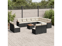Conjunto 13 Pcs de Sofás de Jardim com Almofadões Vime Pe Preto PANGSHIYUAN