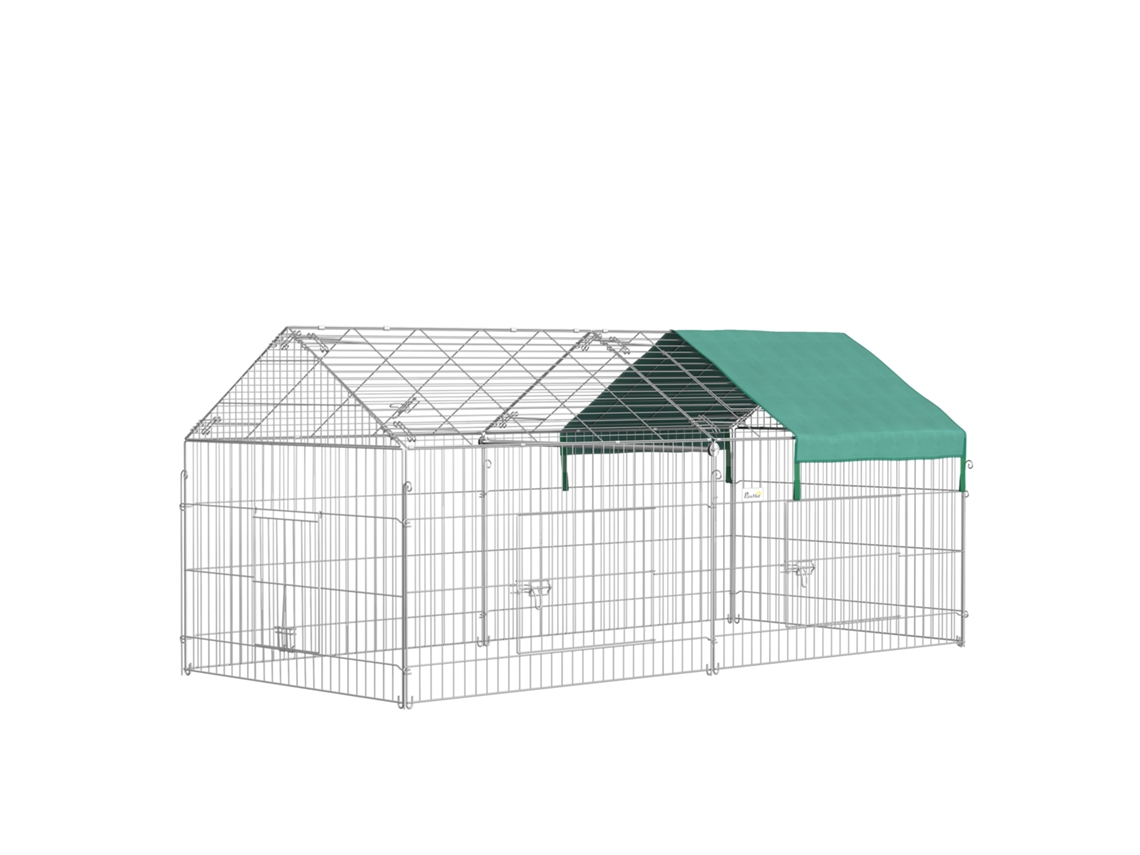 Cerca Pequena para Pets , Gaiola para Pets, Estrutura de Metal Galvanizado, 4 Estacas de Chão Incluídas, 220 X 103 X 103 Cm, Prata e Verde Ge