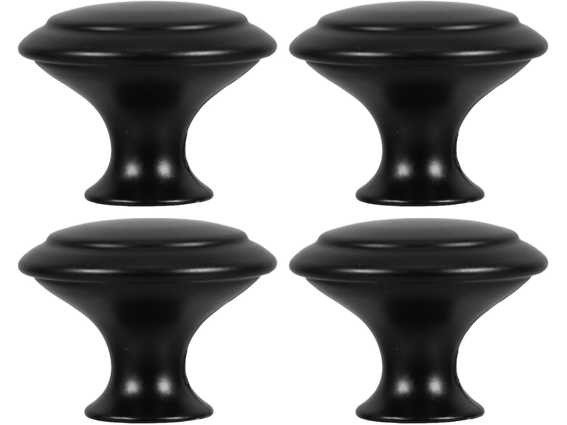 Ukcoco Conjunto De 4 Puxadores Redondos Aço Inoxidável Preto Com Furo Único, Ergonômicos E Em Formato De Cogumelo Para