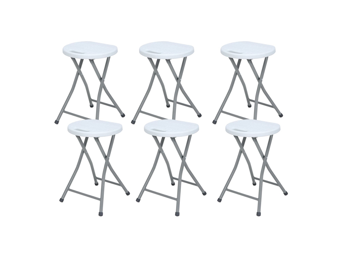 Pack De 6 Bancos Dobráveis ​​em Resina E Aço 31x45cm Branco 7house 7h Seven House