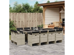 Vidaxl 13 Pcs Conj. Jantar Jardim C/ Almofadões Vime Pe Cinzento-claro