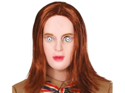 Máscara de boneca de látex Psycho Megan com cabelo
