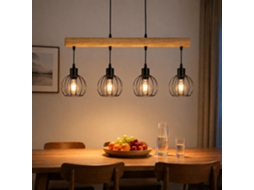 Candeeiro Suspenso Vintage Industrial Metal Casquilho E27 4 Luzes Preto Ideal para Sala de Jantar e Sala de Estar Lâmpadas Não Incluídas ZMH