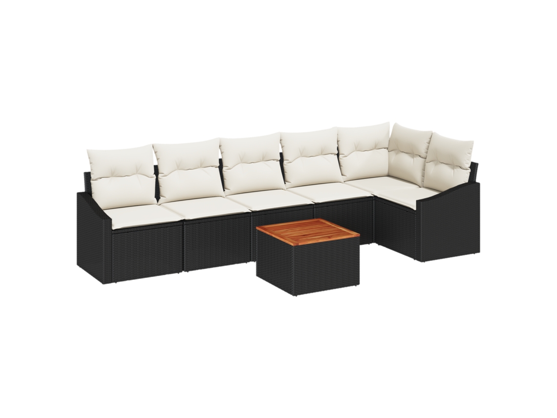 Conjunto 7 Sofá De Jardim Vidaxl Preto Vime Pe (288,5 X 123,5 X 69 Cm)