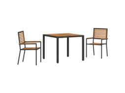 Conjunto de Jantar para Jardim 3 Pcs | Móveis de Jardim para Refeição Preto e Marrom Vime Pe HARLANV1