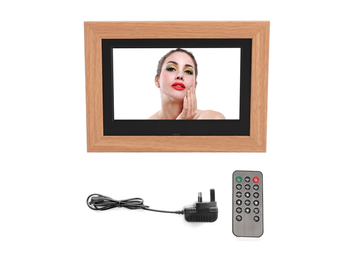 Quadro digital de fotos de madeira IPS HD de 7 polegadas com controle remoto inteligente | S/MARCA