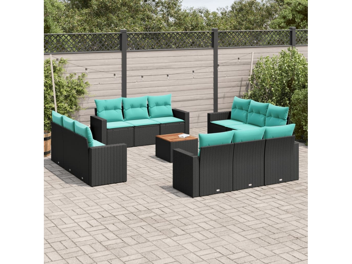 Vidaxl 13 Pcs Conjunto De Sofás De Jardim Com Almofadões Vime Pe Preto