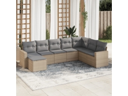 Vidaxl 8 Pcs Conjunto De Sofás P/ Jardim Com Almofadões Vime Pe Bege