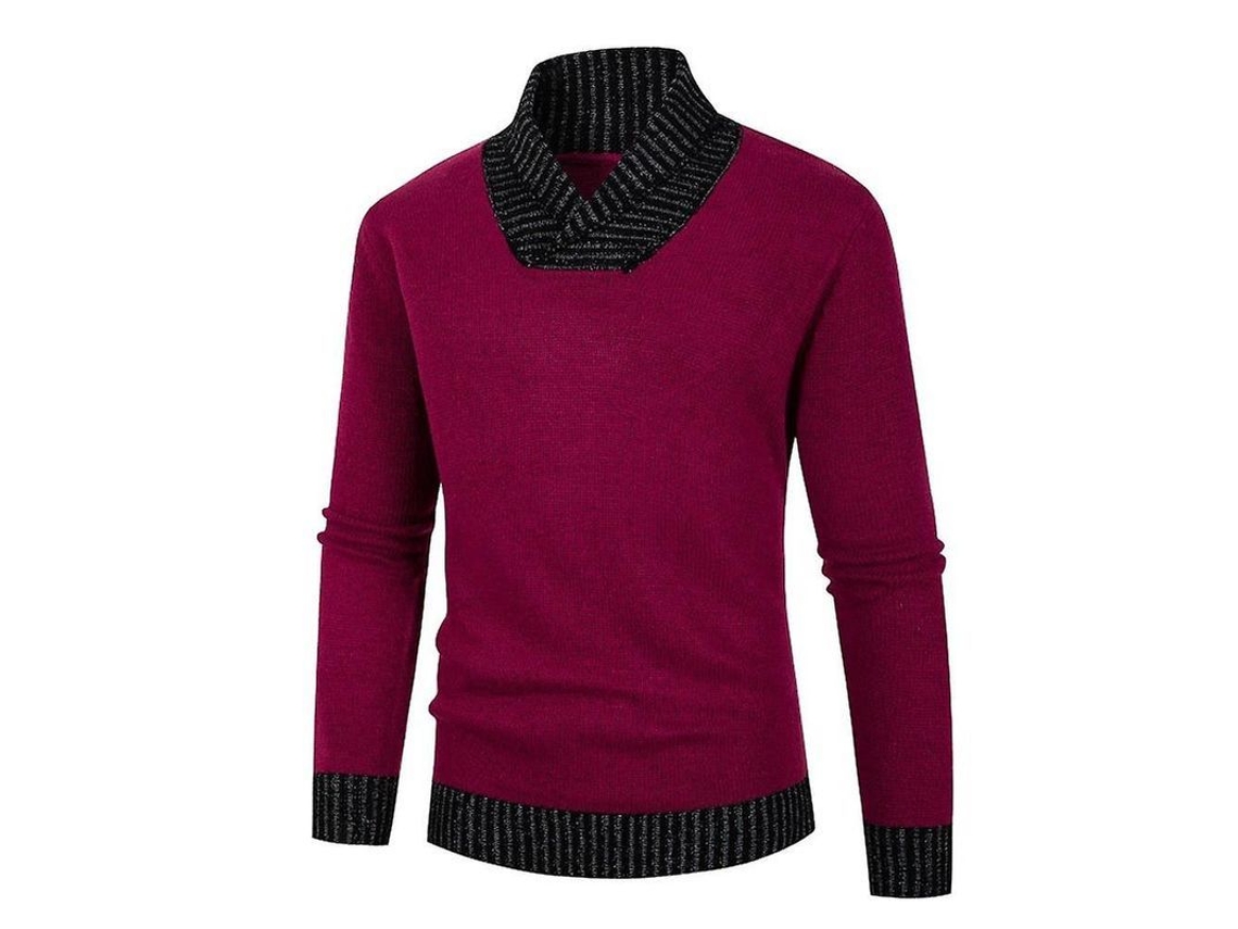 Suéter Casual Fasst de Manga Longa com Blocos de Cor, Gola V ou Gola de Xale para Homens