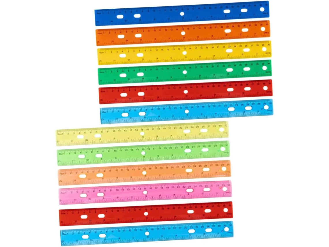 Conjunto De 12 Réguas De Plástico Coloridas, Incluindo Régua Reta E