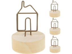 Conjunto 4 Porta Retratos Redondos Clipe Madeira Natural Metal Prático Recados Números Decorativo Acessório GOKOCO