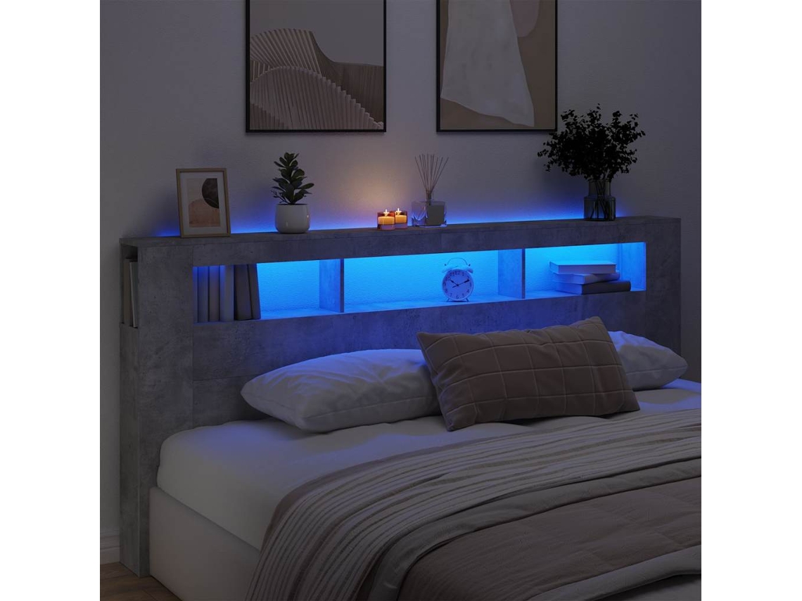 Vidaxl Cabeceira C/ Leds 220x18,5x103,5 Cm Cinzento-cimento