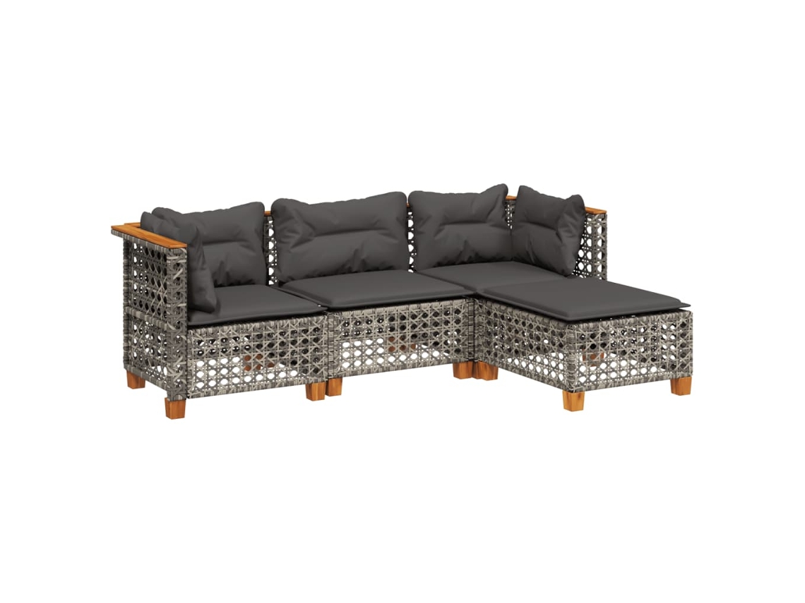 Maison Exclusive - 4 Pcs Conjunto Sofás De Jardim C/ Almofadões Vime Pe Cinzento