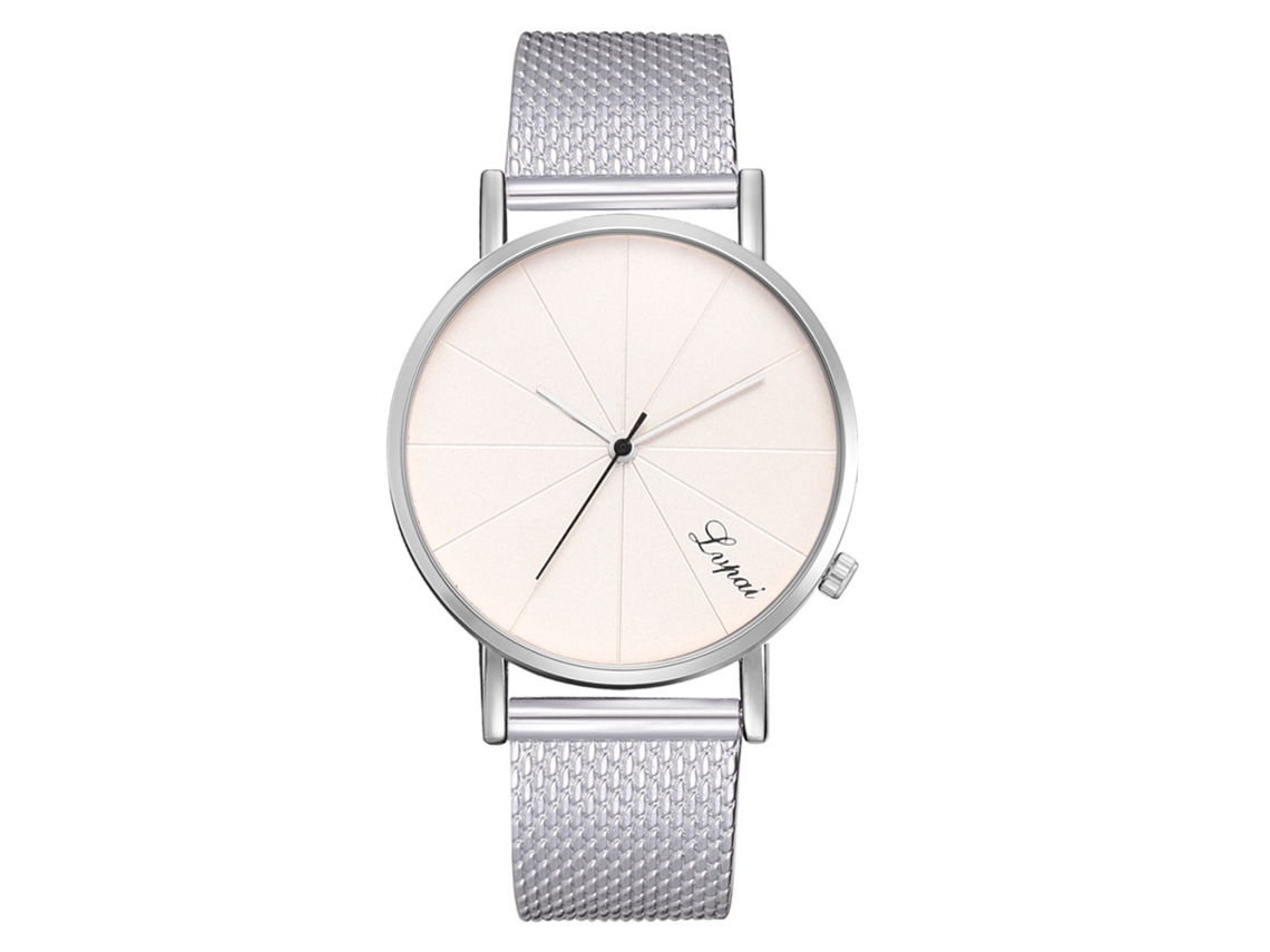 Relógio de Pulso Feminino de Quartzo com Pulseira de Silicone Design Simples Cor Prata Branca