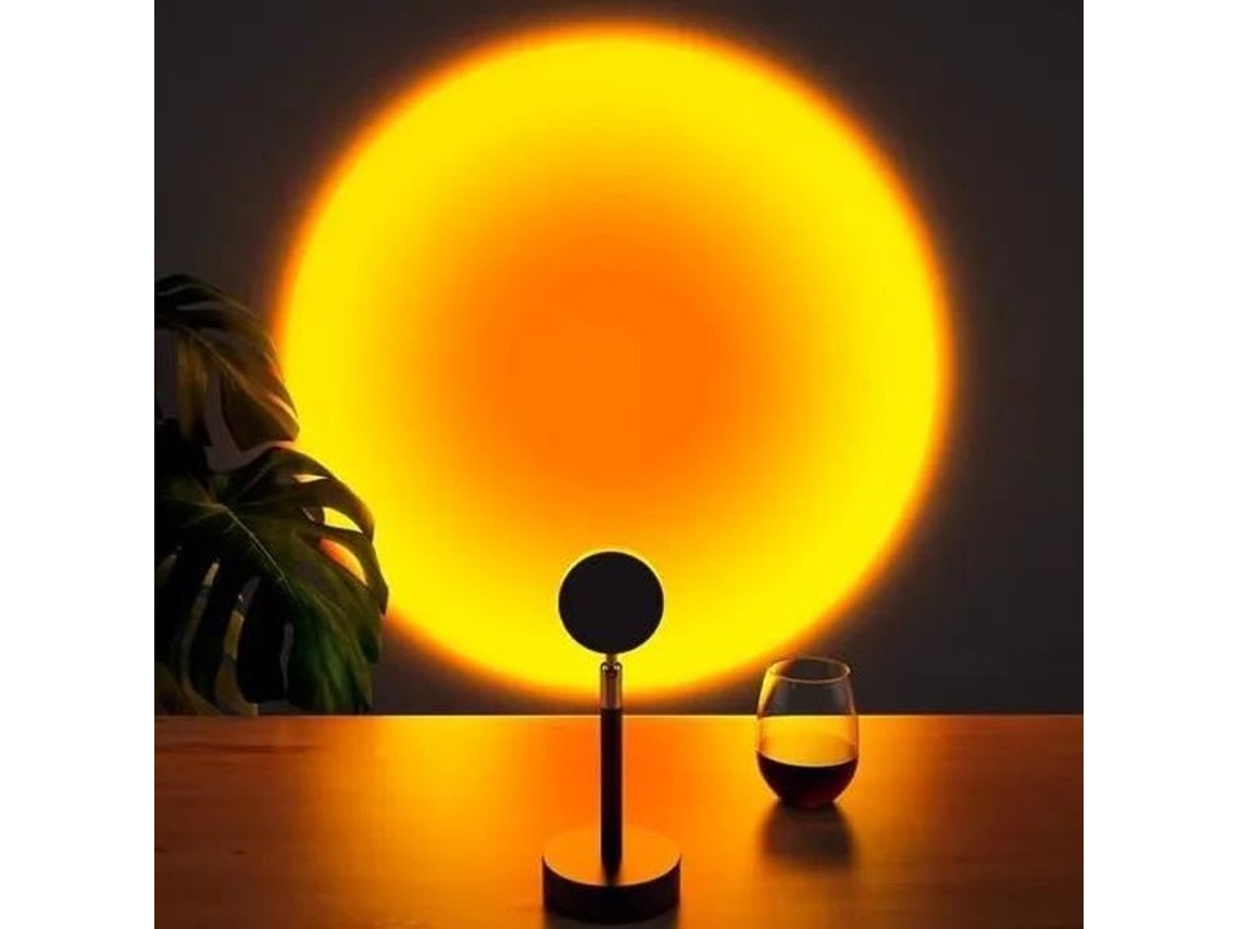 Abajur de Mesa, Monocromático, Projetor de Pôr do Sol, Preto, Recarregável Via Usb, Led, Design Moderno BRILVIBERA