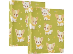 Pasta Escolar com Estampa de Flor Verde Cães, 3,8cm 1-1 2 Polegadas, Três Anéis com Sacolas, Pacote com 1 2 Unidades