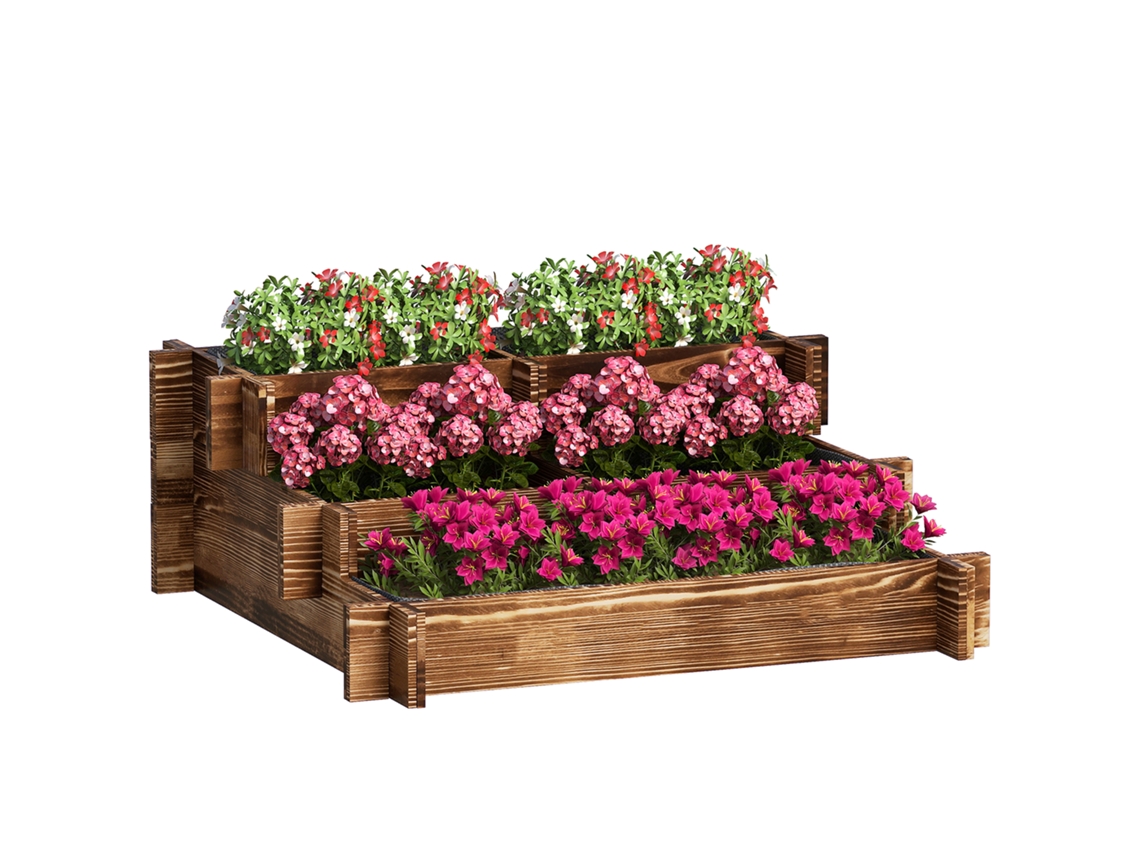Arriate de Jardim 3 Níveis Escada com Tnt para Flores 93x93x35cm carbonizado BTFORUS
