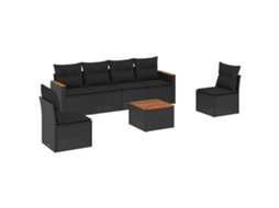Conjunto de 7 Sofás para Jardim com Almofadões Vime Pe Preto MAISON EXCLUSIVE (7 pcs)