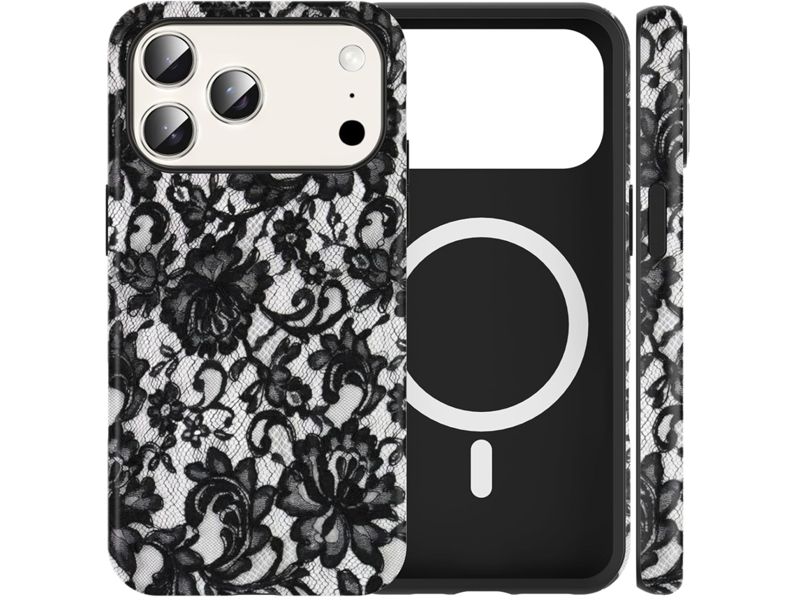 Uma Linda Capa Preta Com Estampa De Renda, Compatível Com Silicone, Adequada Para O Iphone 17 Pro De 6,3 Polegadas, Resistente A Impactos.