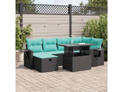 Vidaxl 7 Pcs Conjunto Sofás Jardim Almofadões Vime Pe/acácia Cinzento