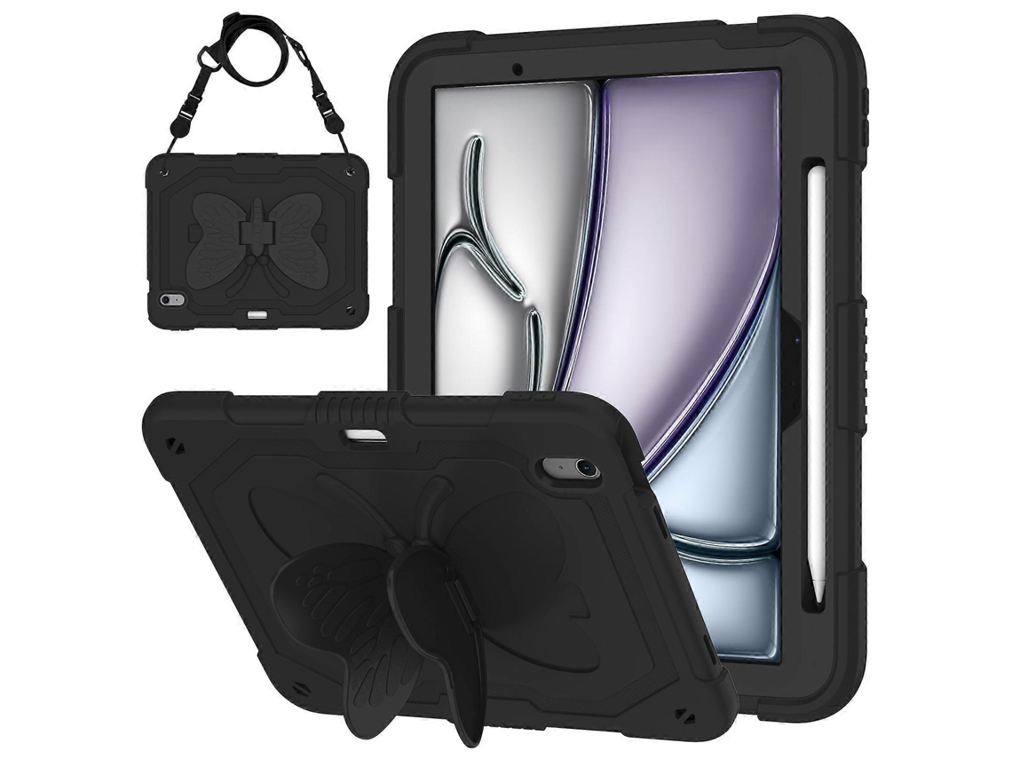 Capa para iPad Air 11 (2024) com ombreira de silicone, alça e suporte, preto Hengrongshen (2025)