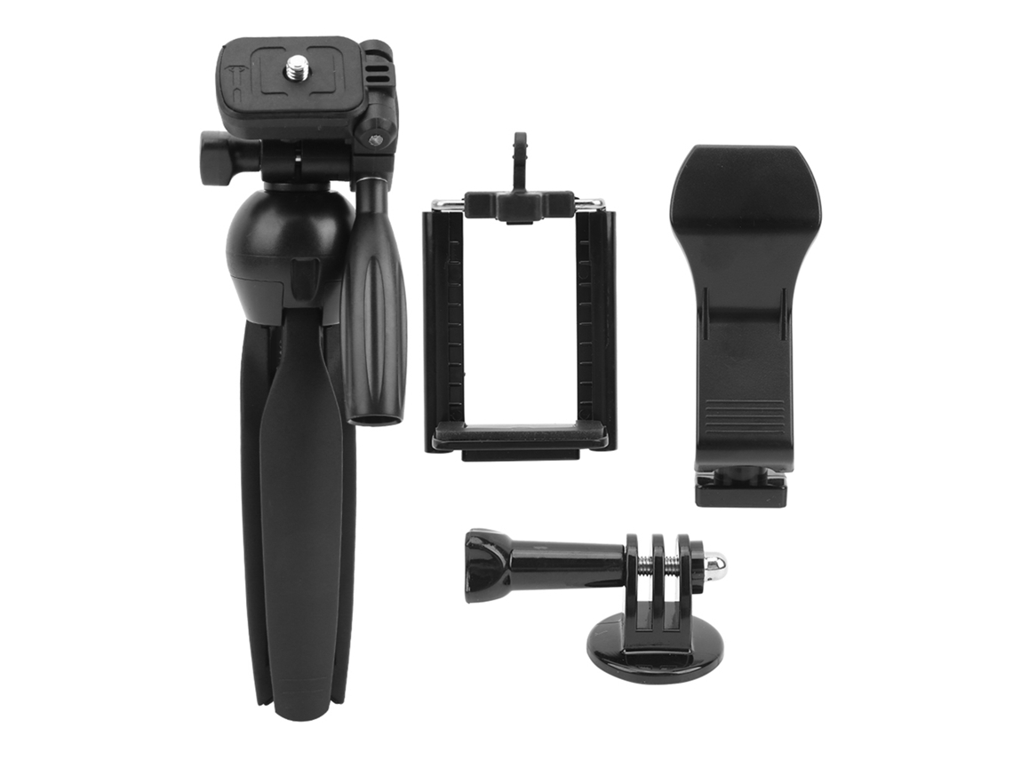 Tripé de mesa portátil ajustável em 360 graus para celular, microfone e câmera de ação.